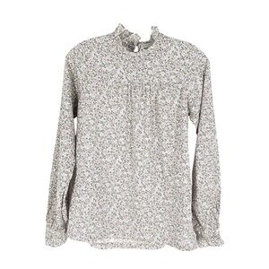 Petite Lucette Paris Blouse Womens Size XS Ditsy Floral Ruffle Made in Portugal